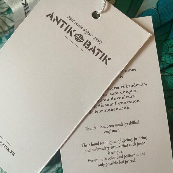 Antik Batik Cotton Voile Floral Blouse Womens Medium Blue Flutter Sleeve Tunic - Picture 10 of 11